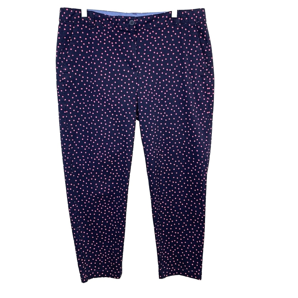 Talbots Weekend Chino Pants Pink Blue Polka Dot Woman 12P Pockets‎ Ankle Travel